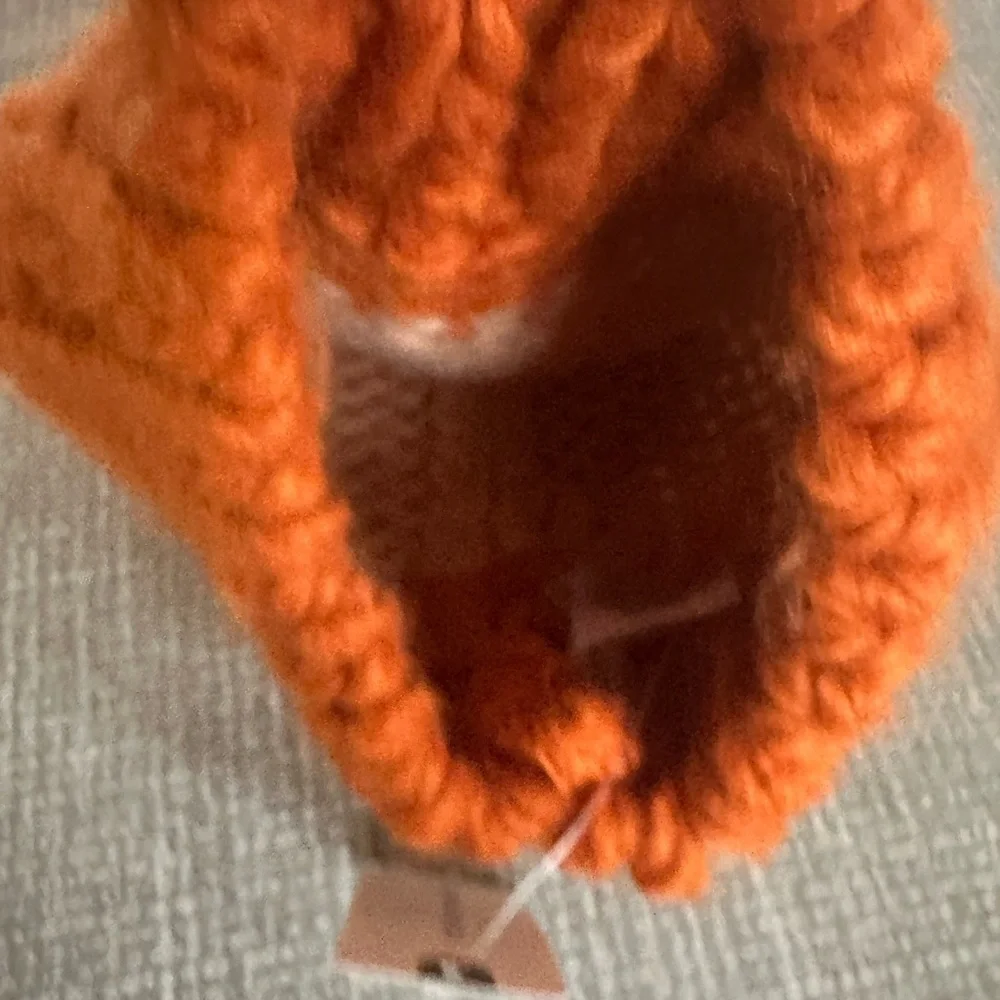 Anthropologie Colorblock Pom Beanie Orange Tan Cream Chunky Knit New with Tags!